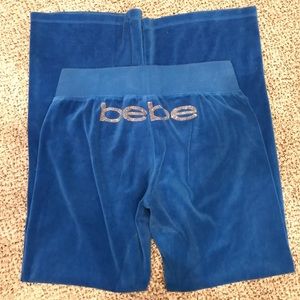 bebe velour bight blue track pants